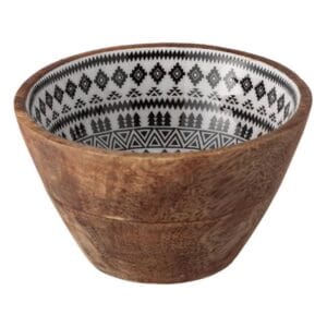 Bol din Lemn cu Model Alb Negru Aztec Ø13x7cm