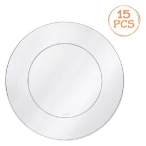 Set farfurii intinse din plastic transparent, reutilizabile, 26cm, 15buc.