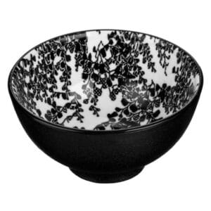 Bol Portelan Rotund Negru cu Flori - Sos 130ml