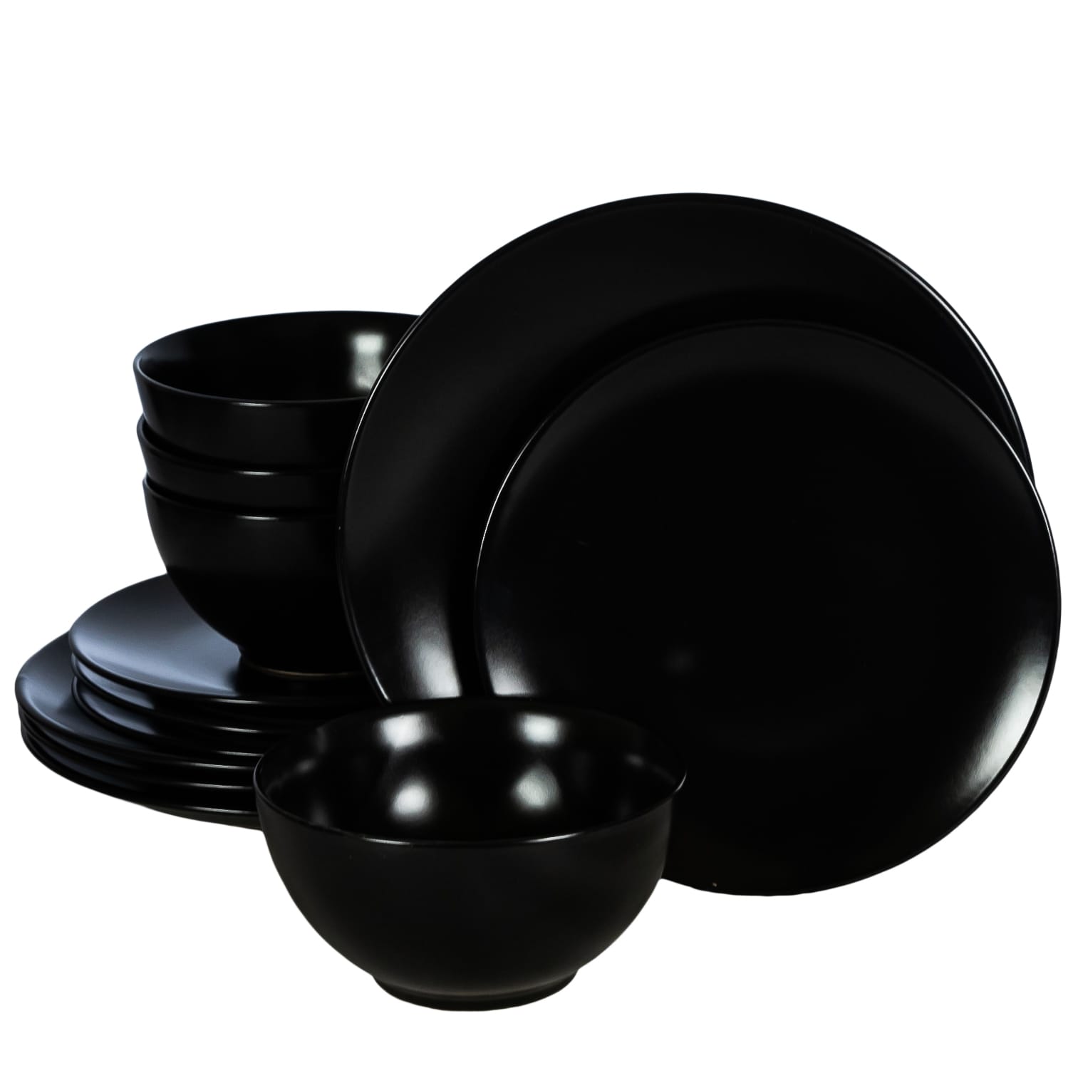 Set farfurii 12 piese, 4 persoane, Abyss, Negru Abis Lucios