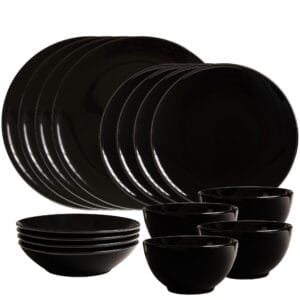 Set farfurii 16 piese, 4 persoane, Abyss, Cesiro, Negru Lucios