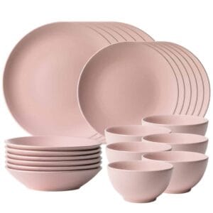 Set farfurii 24 piese, 6 persoane, Pastel Pink, Cesiro, Roz Mat