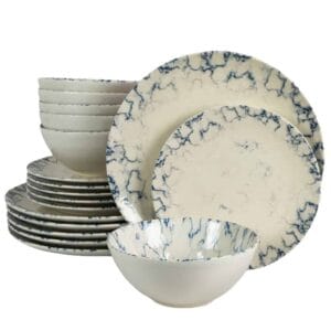 Set farfurii 18 piese, 6 persoane, Marble Alb Ivoire lucios cu albastru