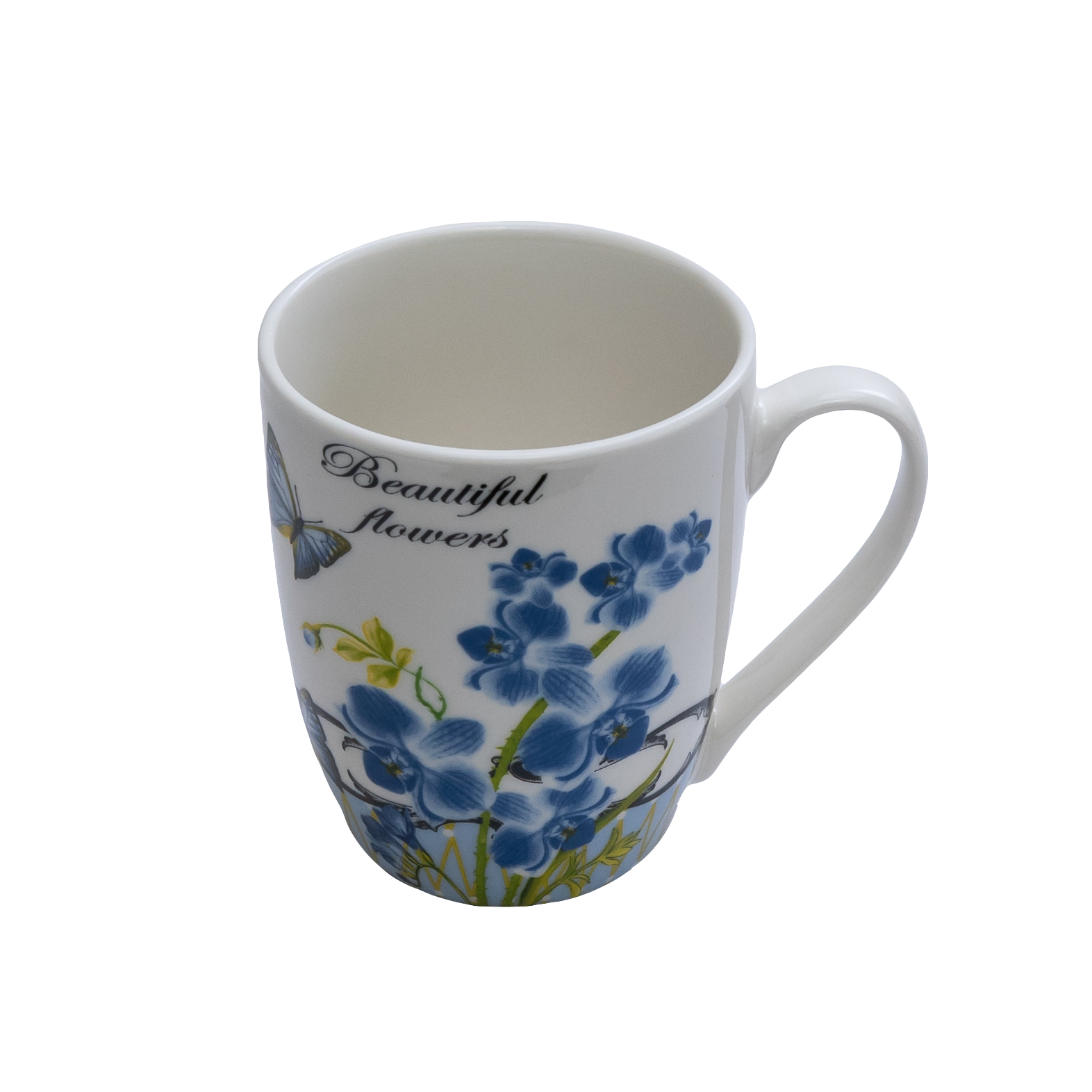 Cana cu flori albastre, 310 ml, Alb - imagine 2