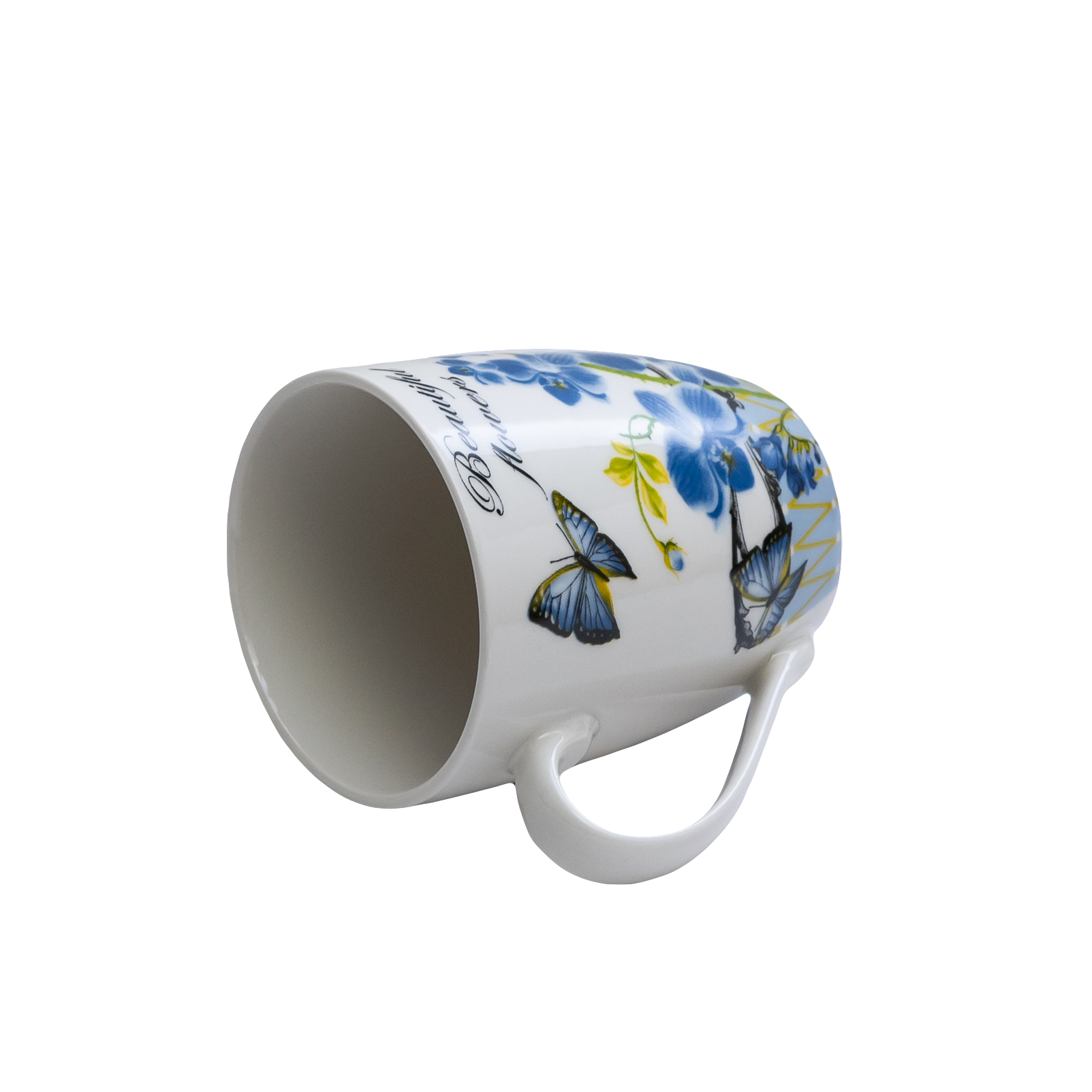 Cana cu flori albastre, 310 ml, Alb - imagine 3