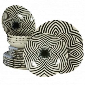 Set farfurii 18 piese, 6 persoane, Hypnosis, Alb ivoire cu linii negre