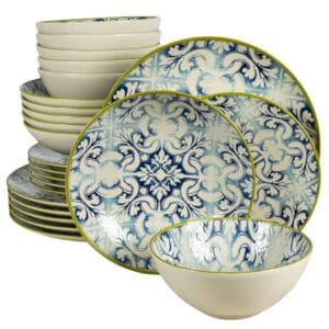 Set farfurii 24 piese, 64 persoane, Marocco, Alb Ivoire cu albastru