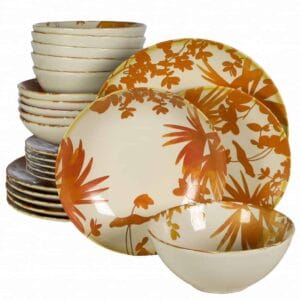 Set farfurii 24 piese, 6 persoane, Hawaii, Alb Ivoire, frunze portocalii