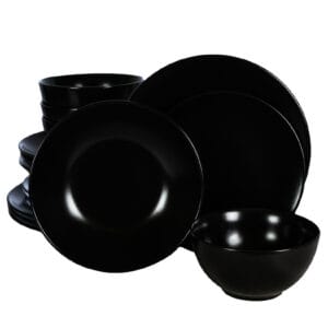 Set farfurii 16 piese, 4 persoane, Abyss, Cesiro, Negru Mat