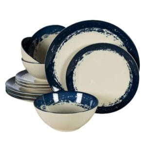 Set farfurii 12 piese, 4 persoane, Alb Ivoire cu bluemarin