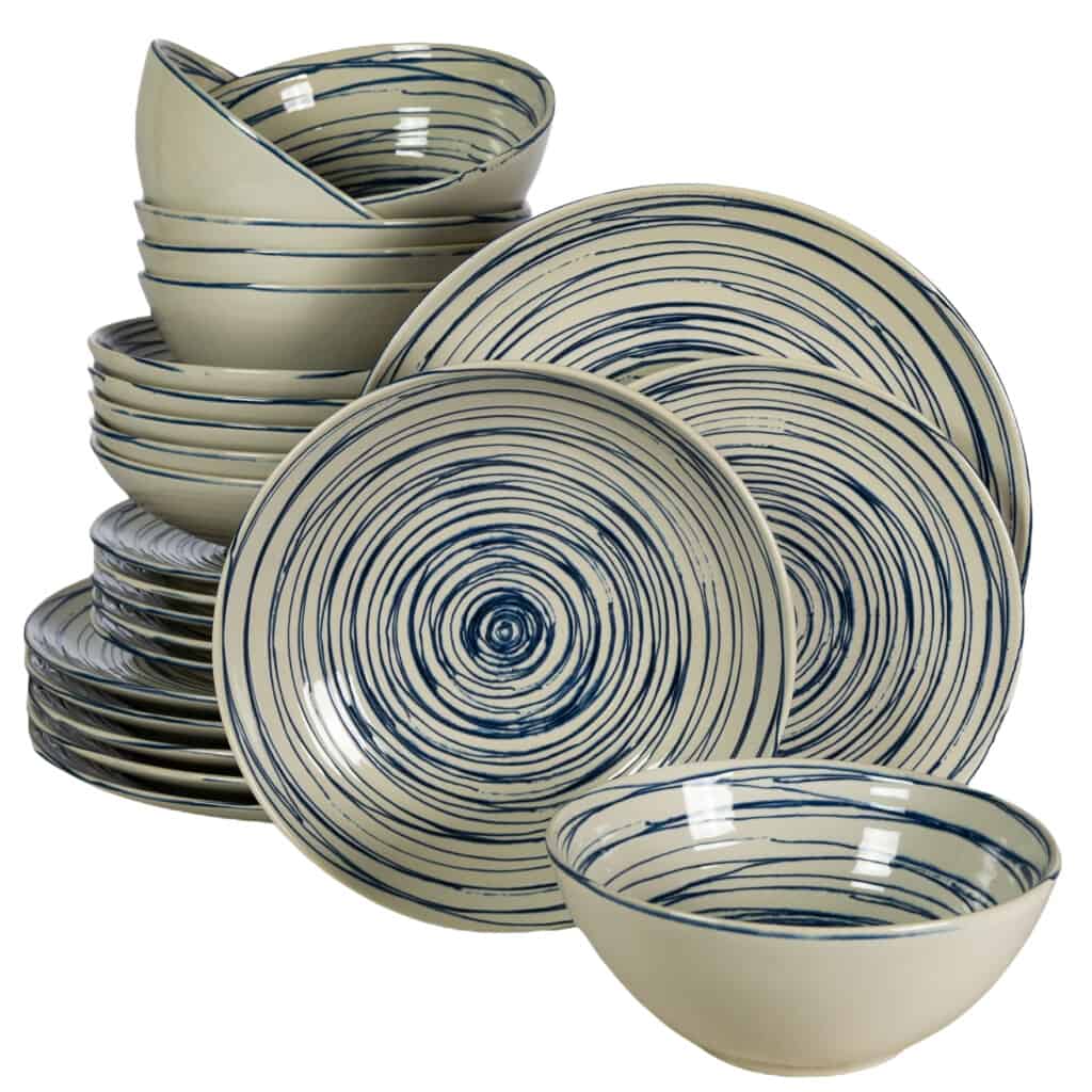 Set farfurii 24 piese, 6 persoane, Alb Ivoire cu albastru