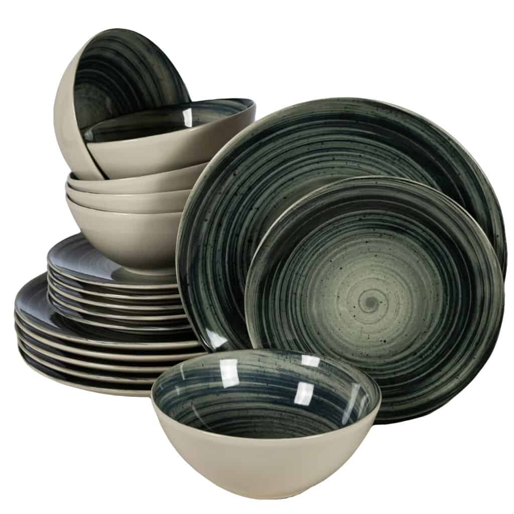 Set farfurii 18 piese, 6 persoane, Whirlwind, Alb Ivoire lucios cu negru