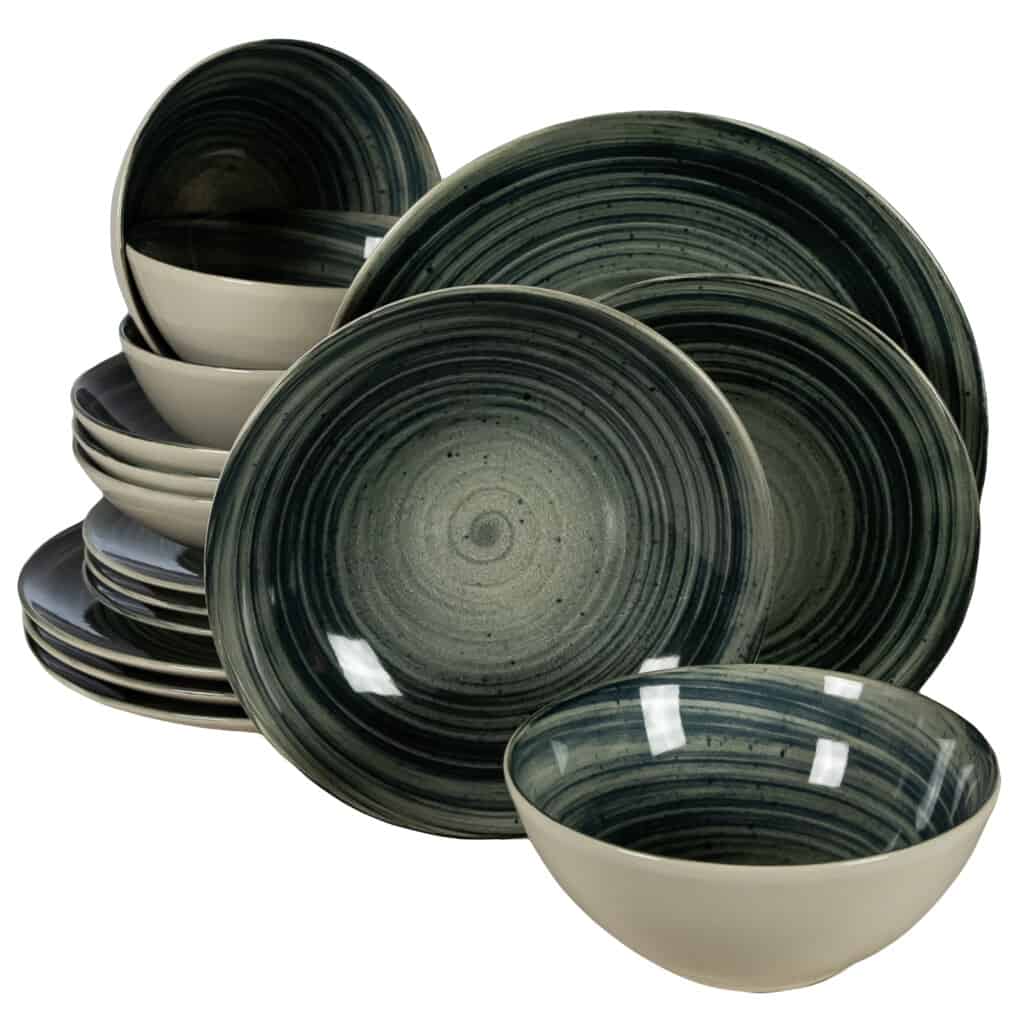 Set farfurii 16 piese, 4 persoane, Whirlwind, Alb Ivoire cu negru