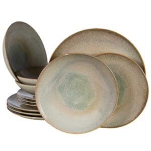 Set farfurii 12 piese, 4 persoane, Shell, Crem cu margine maro