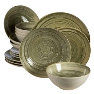 Set farfurii 16 piese, 4 persoane, Sand, Alb Ivoire, gri-verzui