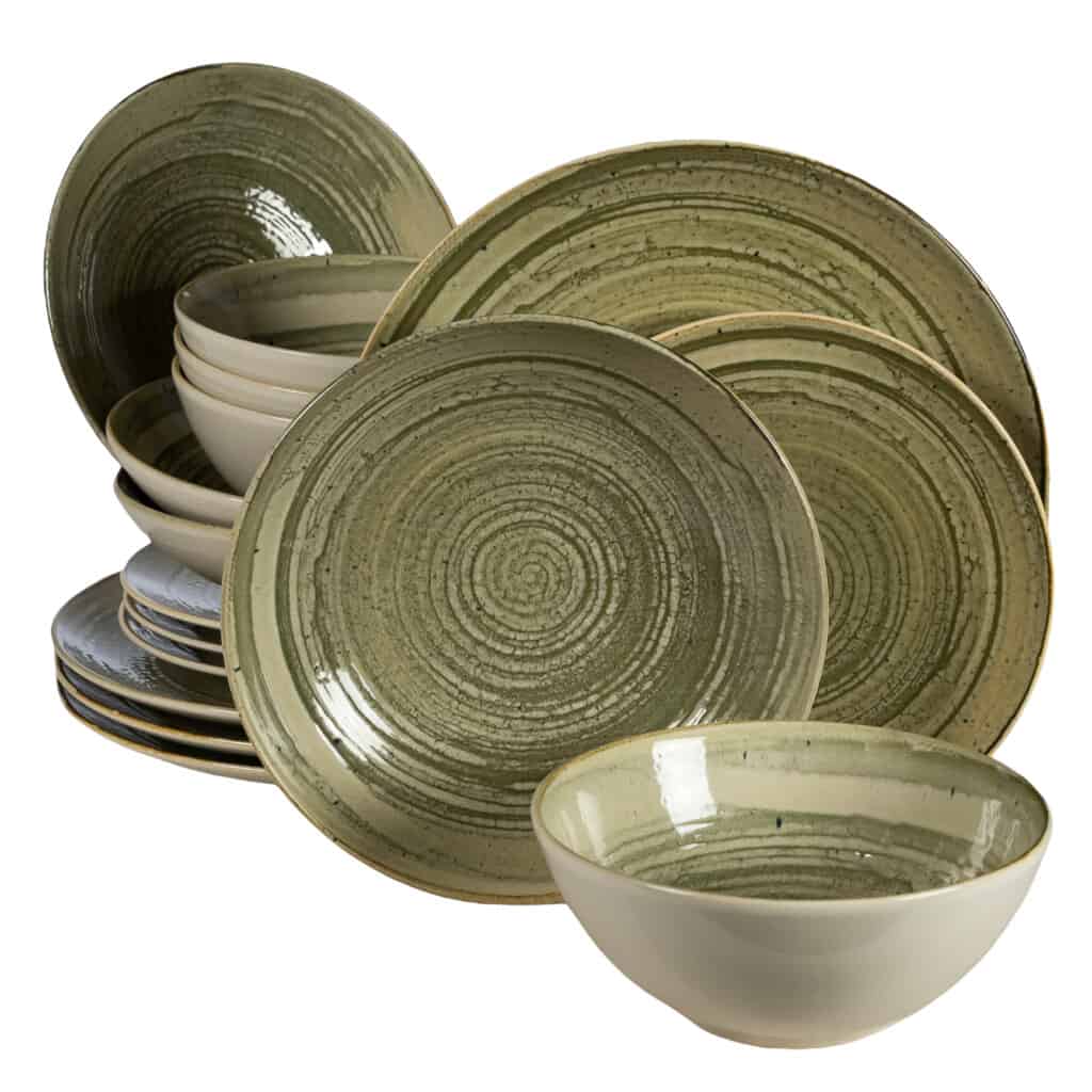 Set farfurii 16 piese, 4 persoane, Sand, Alb Ivoire, gri-verzui