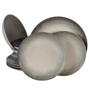Set farfurii 12 piese, 4 persoane, Stone, Alb Ivoire cu gri
