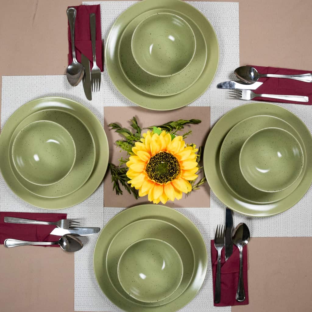 Set farfurii 12 piese, 4 persoane, Sage, Verde Mat cu puncte negre - imagine 7