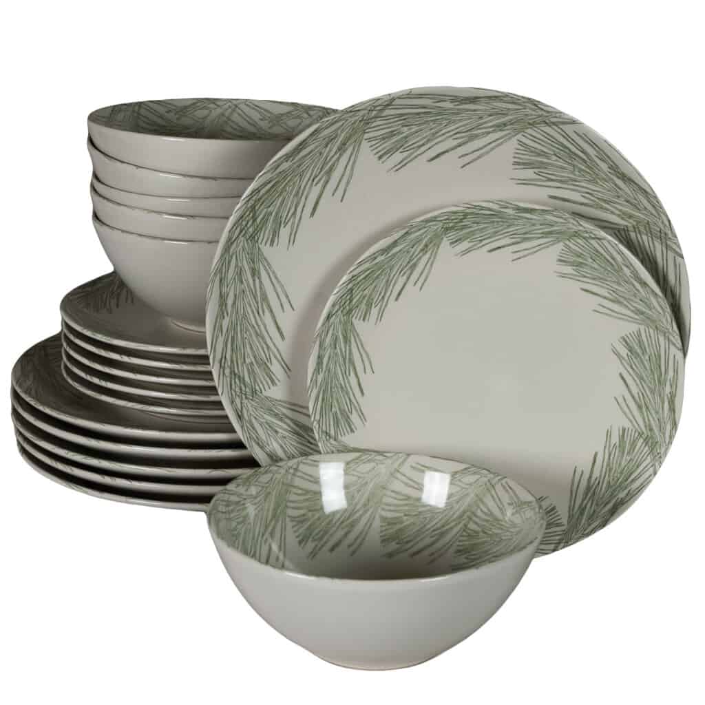 Set farfurii 18 piese, 6 persoane, Silver Fir, Alb Ivoire lucios cu gri
