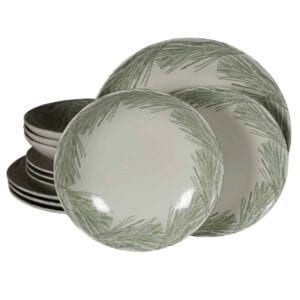 Set farfurii 12 piese, 4 persoane, Silver Fir, Alb Ivoire cu gri