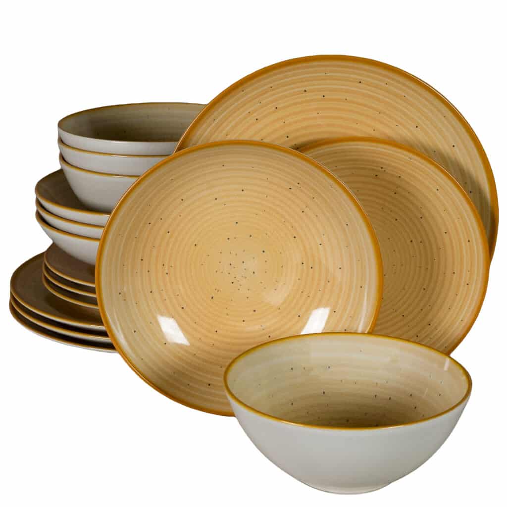 Set farfurii 16 piese, 4 persoane, Sundown, Alb Ivoire/galben