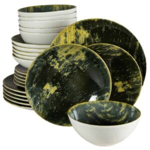 Set farfurii 24 piese, 6 persoane, Forest, Alb Ivoire cu verde