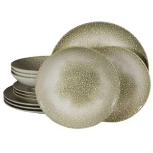 Set farfurii 12 piese, 4 persoane, Silver, Alb Ivoire cu gri