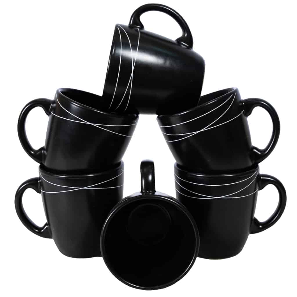 Set 6 cani de cafea Negru abis cu linii abstracte, 160 ml
