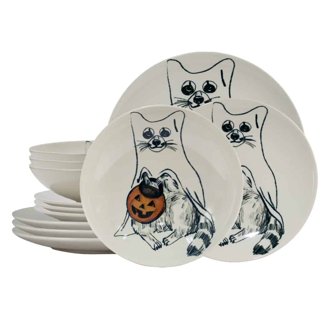 Set farfurii 12 piese, 4 persoane, Pumpkin Cat, Ivoire cu Pisica