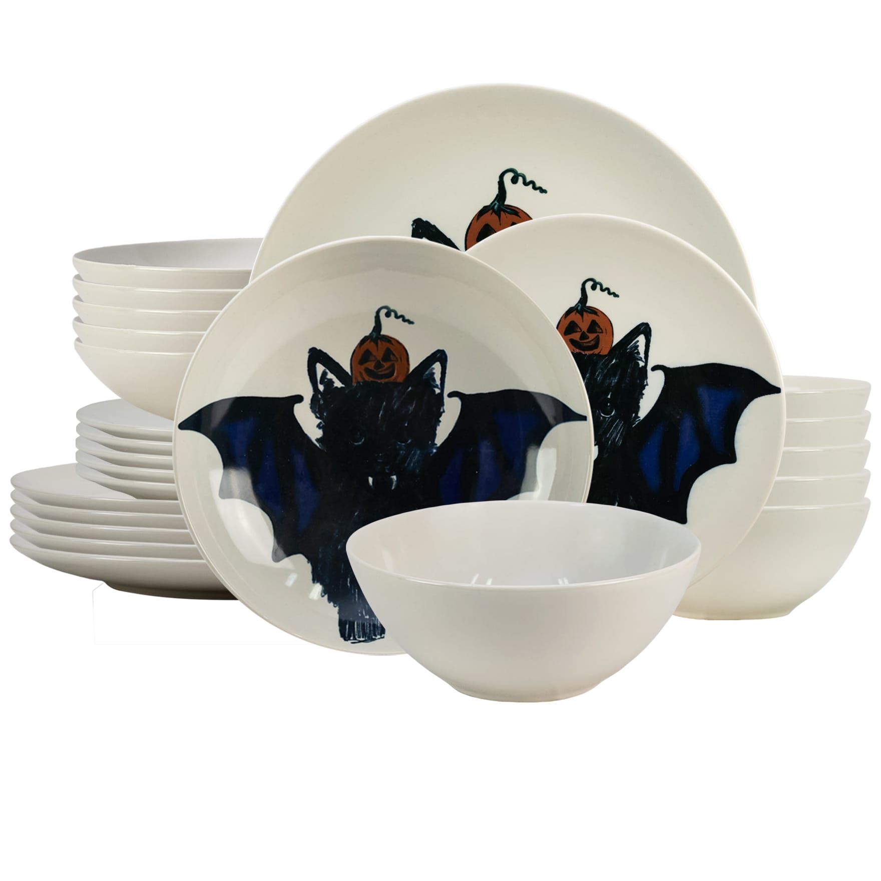 Set farfurii 24 piese, pentru 6 persoane, BatKitty, Ivoire cu Pisica