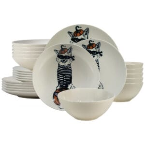 Set farfurii 24 piese, 6 persoane, Robber Cat, Ivoire cu Pisica