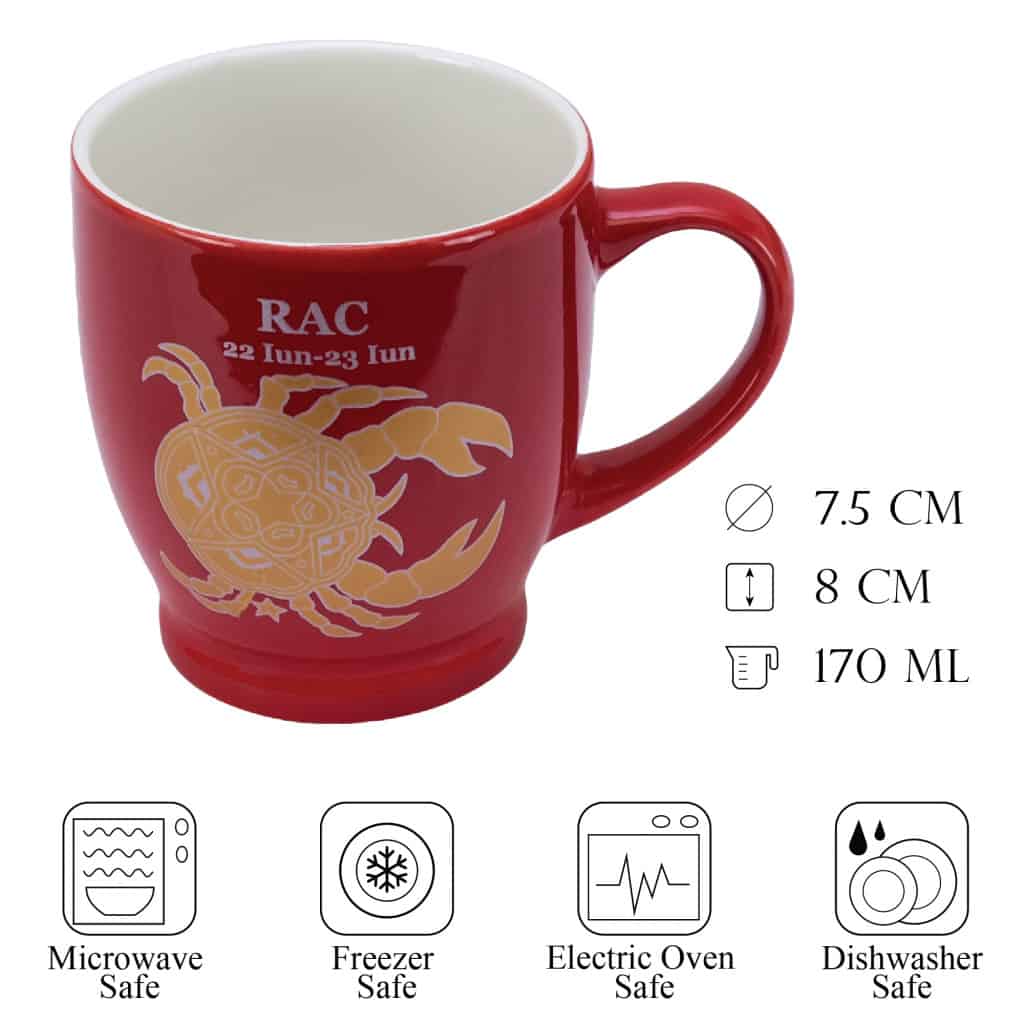 Cana cu decor Zodie Rac ,170 ml, Rosu - imagine 2