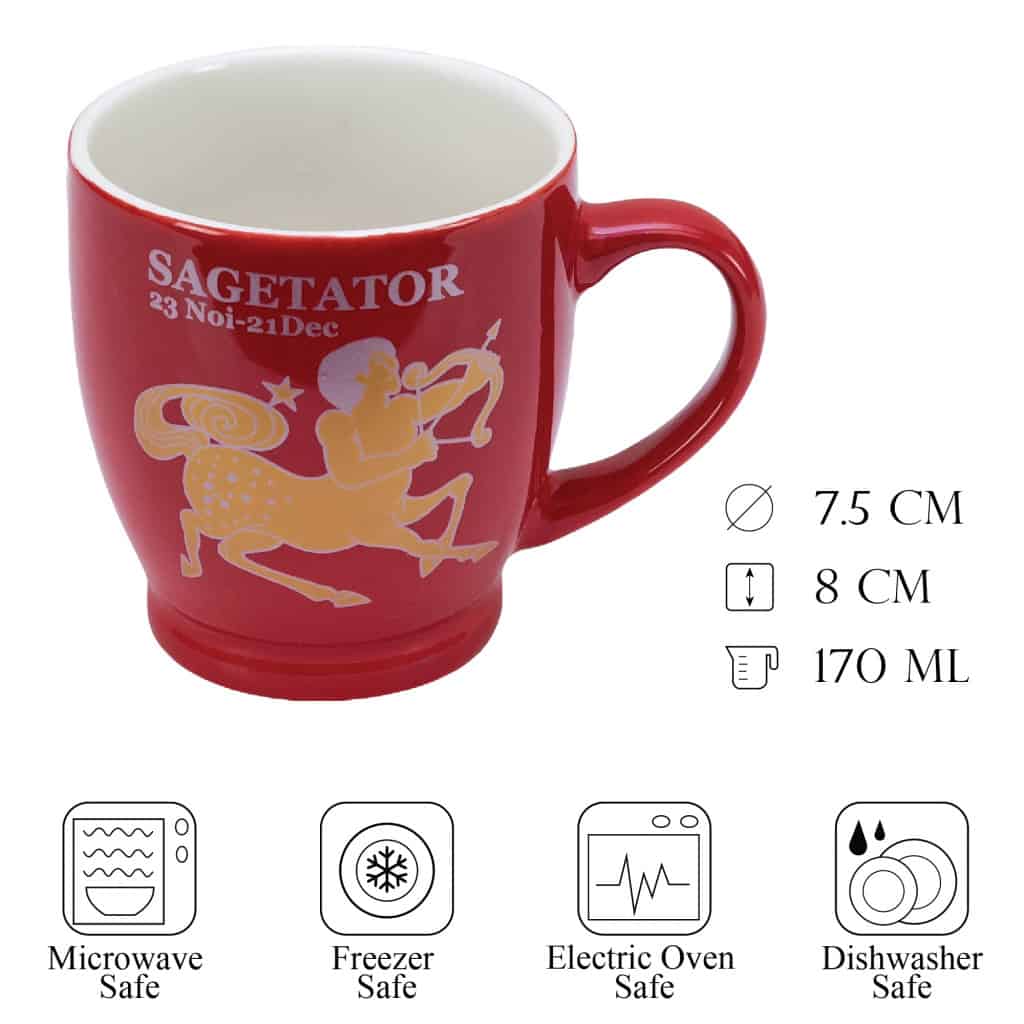 Cana cu decor Zodie Sagetator, 170 ml, Rosu - imagine 2