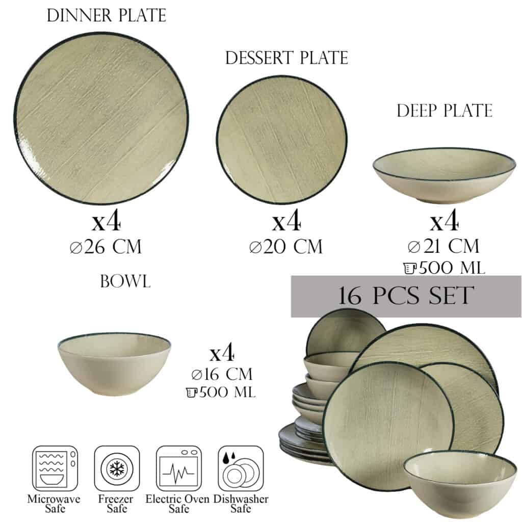 Set farfurii 16 piese, 4 persoane, Sand, Alb Ivoire, margine neagra - imagine 2