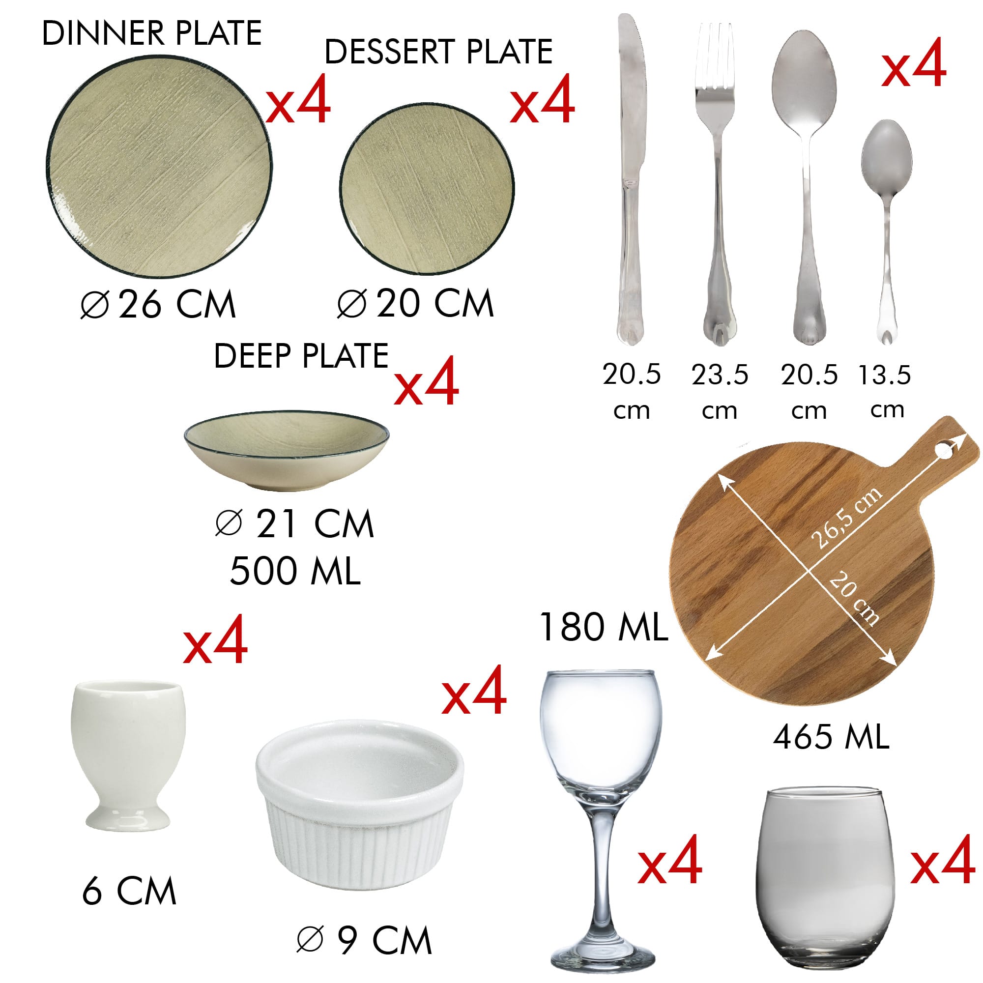 Set complet 45 piese, Alb Ivoire cu verde deschis - Creează Amintiri Culinate - imagine 2