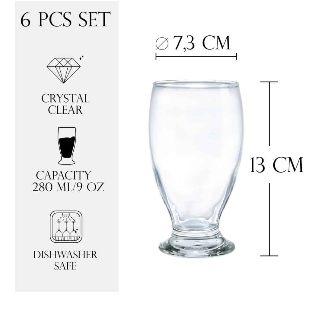 Set 6 pahare cu picior mic din sticla de 280 ml, Cesiro - imagine 2