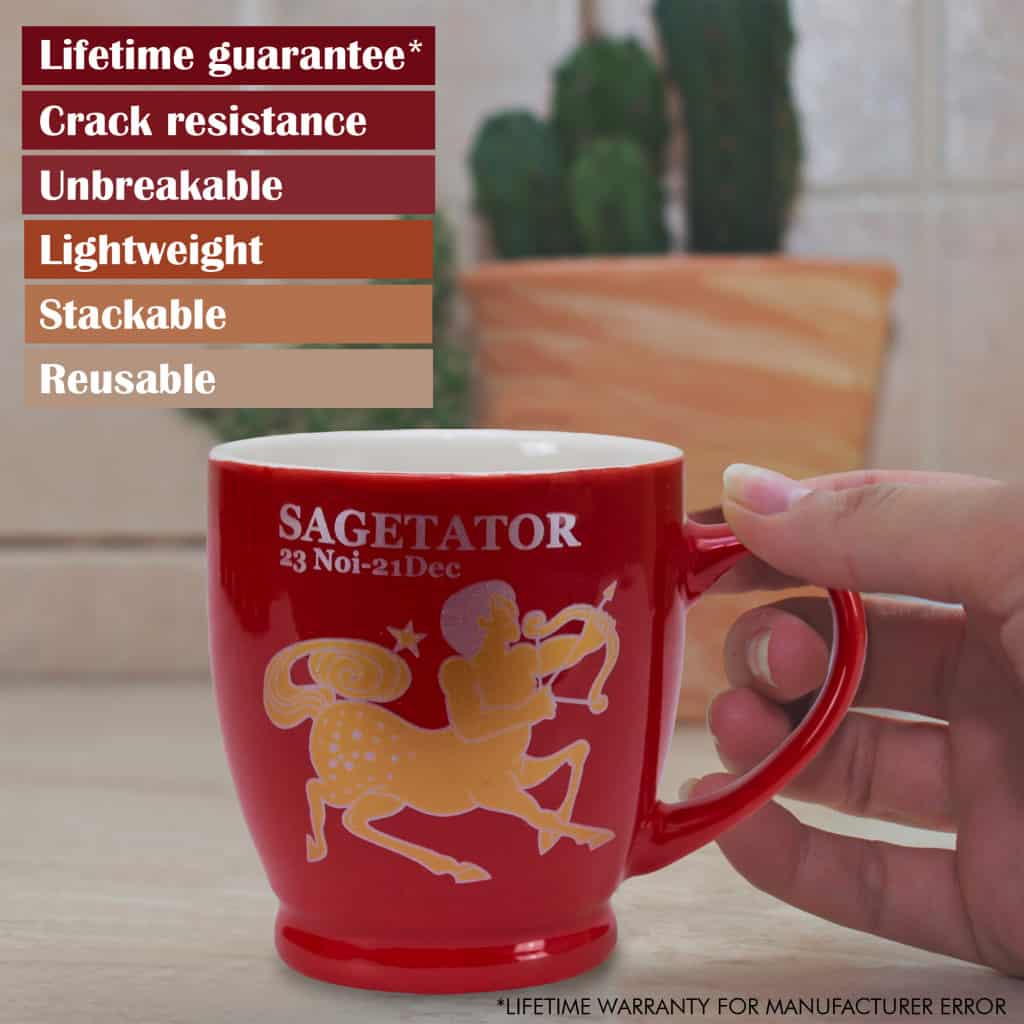 Cana cu decor Zodie Sagetator, 170 ml, Rosu - imagine 3