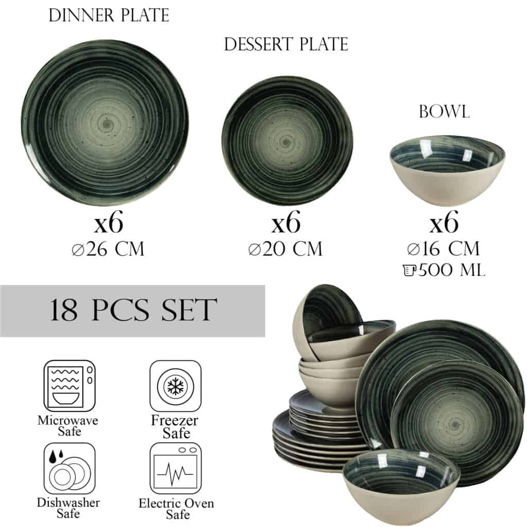 Set farfurii 18 piese, 6 persoane, Whirlwind, Alb Ivoire lucios cu negru - imagine 2