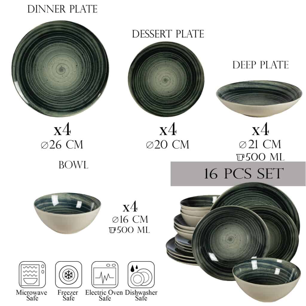 Set farfurii 16 piese, 4 persoane, Whirlwind, Alb Ivoire cu negru - imagine 2