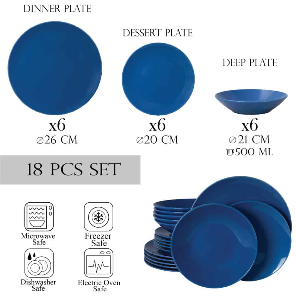 Set farfurii 18 piese, 6 persoane, Blue sky, Cesiro, Albastru - imagine 2