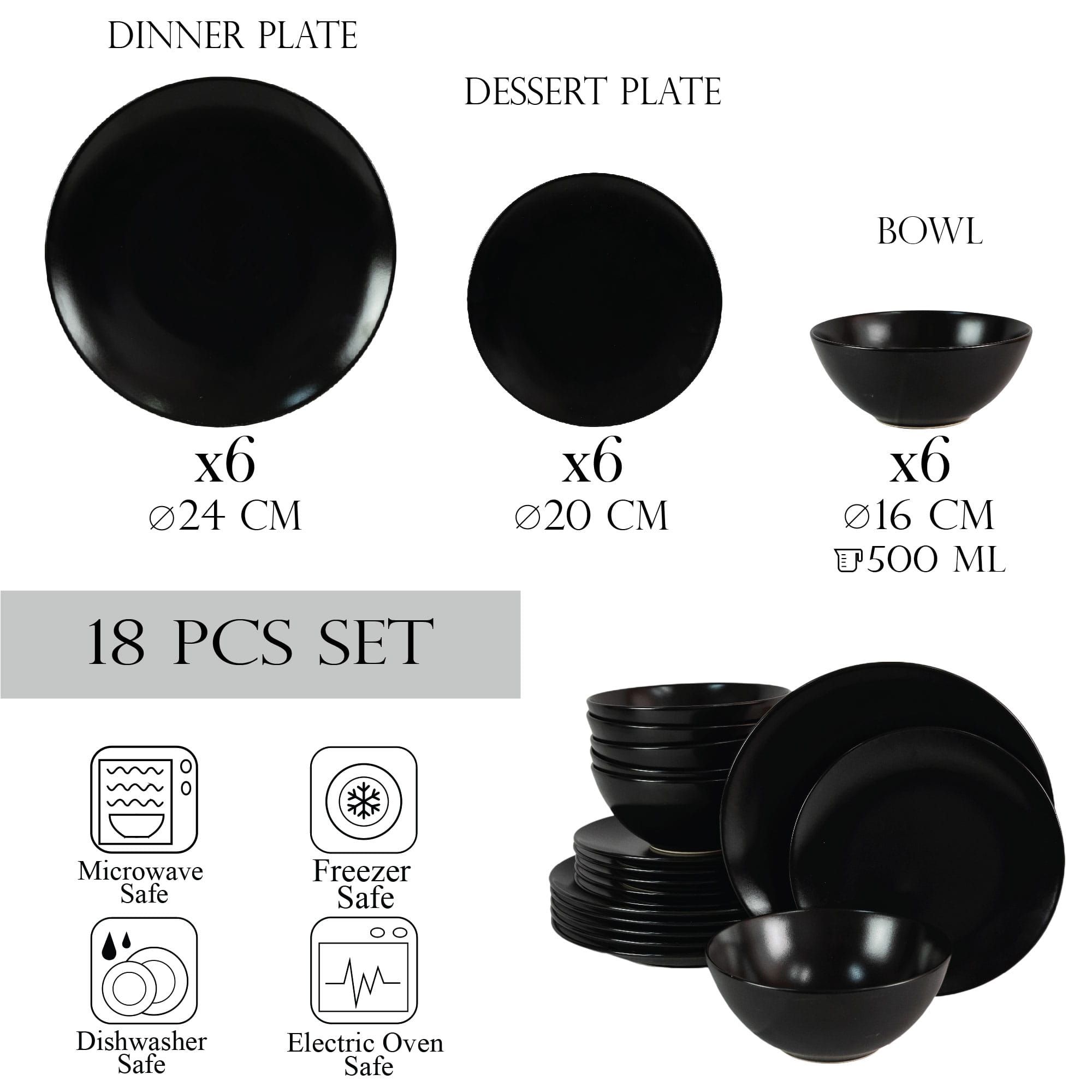 Set farfurii 18 piese, 6 persoane, Night, Cesiro, Negru Abis Mat - imagine 2