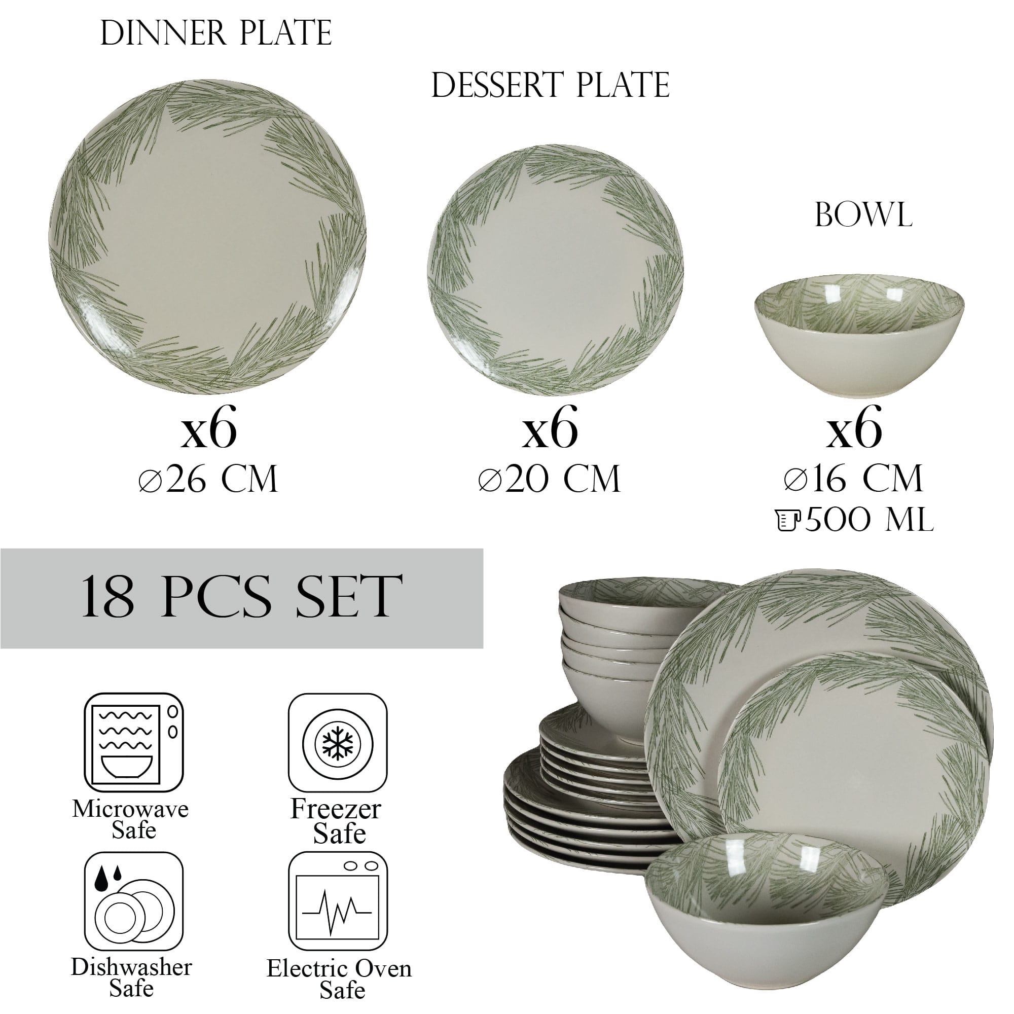 Set farfurii 18 piese, 6 persoane, Silver Fir, Alb Ivoire lucios cu gri - imagine 2