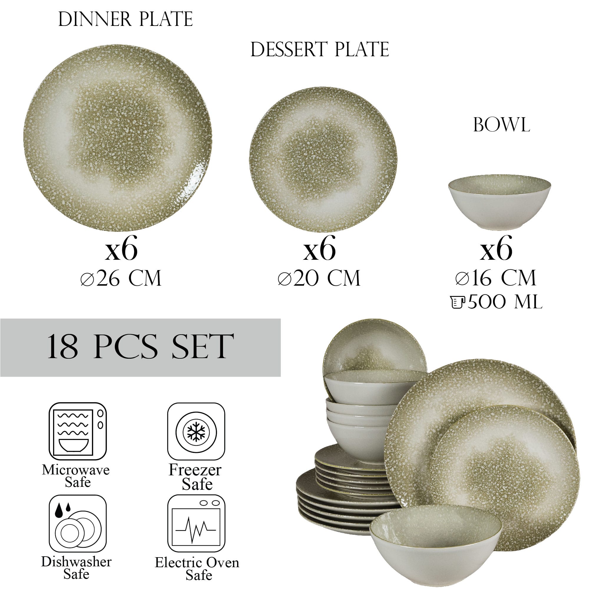 Set farfurii 18 piese, 6 persoane, Silver, Alb Ivoire lucios cu gri - imagine 2