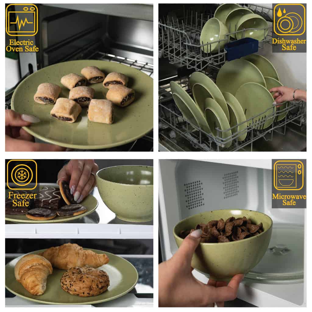 Set farfurii 12 piese, 4 persoane, Sage, Verde Mat cu puncte negre - imagine 3