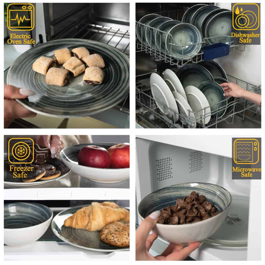 Set farfurii 16 piese, 4 persoane, Whirlwind, Alb Ivoire cu negru - imagine 3