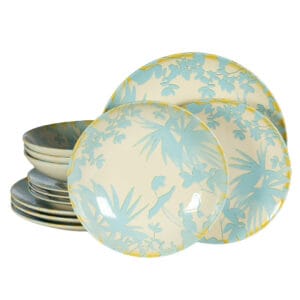Set Masa Hawaii 12 piese Cesiro Ivory frunze albastru