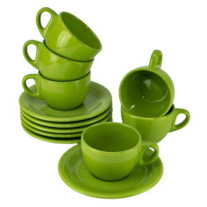 Set 6 cesti cu farfurie, Cesiro, 170 ml, Verde Lucios