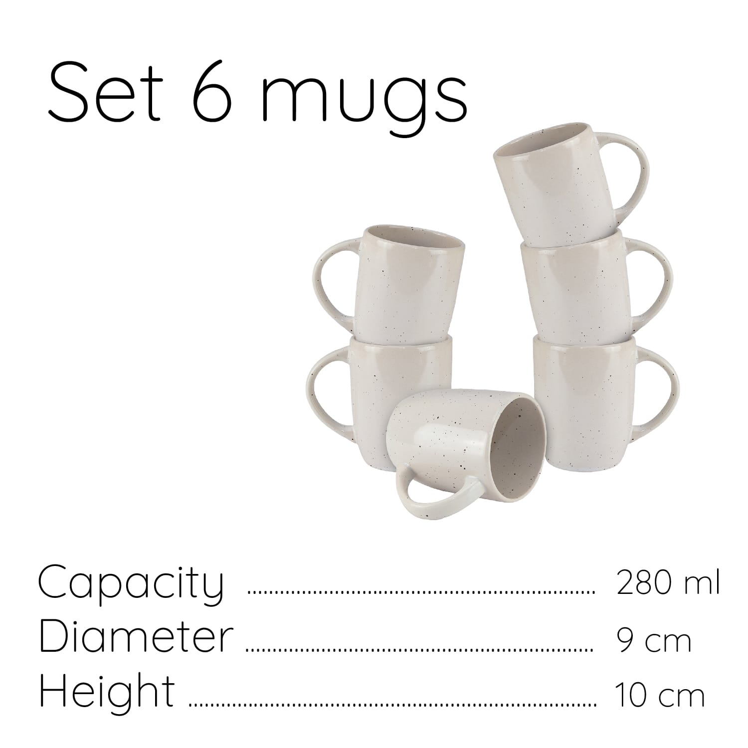 Set 6 cani, Cesiro, 280 ml, Crem Pal cu puncte negre - imagine 6