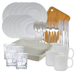 Set complet de masa, Snow, 34 piese, Portelan, Alb Lucios