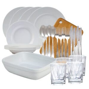 Set complet de masa, Snow white, 26 piese, Portelan, Alb